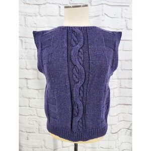 Vintage Hand Knit Cable Knit Sweater Sleeveless Purple Retro 40s Land Girl Sz M